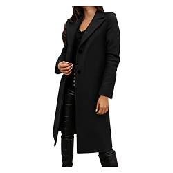 Damen Kunstwolle Dünne Jacke Mantel Trenchjacke Damen Warm Solide Lange Mantel Outwear Mäntel Staubmantel Damen (Black, M) von hhsbeauty