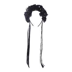 Verstellbares Stirnband, Netzstoff, Halloween-Kopfschmuck, Rosenblumen-Abschlussball-Zubehör Haarspangen Damen Breit (A, One Size) von hhsbeauty