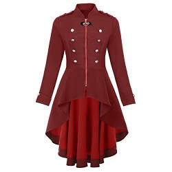 hhsbeauty -Jacke für Damen, Frack, Militär-, Knöpfe, verziert, fließendes Kostüm Gotisches Weißes Kleid (Red, XXL) von hhsbeauty