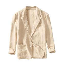 hhsbeauty Lässiger Herrenblazer aus Baumwolle und Leinen mit Zwei Knöpfen, Schlichter, lockerer Herren Leinen Sakko Freizeit Anzugjacke Knopf Jacke für Hochzeit Freizeit (Khaki, XXL) von hhsbeauty