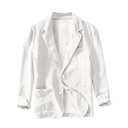 hhsbeauty Lässiger Herrenblazer aus Baumwolle und Leinen mit Zwei Knöpfen, Schlichter, lockerer Herren Leinen Sakko Freizeit Anzugjacke Knopf Jacke für Hochzeit Freizeit (White, XXL) von hhsbeauty