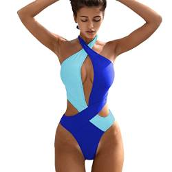 hhsbeauty Monokinis-Badeanzug für Damen, Bikini-Badeanzug, farblich passender Monokinis-Badeanzug Badeanzug Damen Rot Badeanzug Damen Bauchweg 48/50 (Blue, S) von hhsbeauty