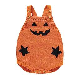 hhsbeauty Neugeborenen Baby Mädchen Jungen Strap Halloween Outfits Ärmellose Kürbis Strampler Strickpullover Bodysuit Overall Schlafanzüge Baby (Orange, 0-3 Months) von hhsbeauty