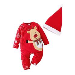 hhsbeauty Neugeborenes Baby Mädchen Jungen Drucken Herbst Weihnachten Langarm Schneeflocke Strampler Overall Hut Kleidung Outfit Baby Junge 56 (Red, 0-6 Months) von hhsbeauty