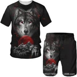Herren Wolf Kurzarm Shirt 3D T-Shirt Tier Gedruckt Sommer T-Shirt Männer Mode Kurzarm Tops Kurzärmeliger Anzug (F4,L) von hiegi