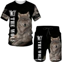 Herren Wolf Kurzarm Shirt 3D T-Shirt Tier Gedruckt Sommer T-Shirt Männer Mode Kurzarm Tops Kurzärmeliger Anzug (F8,4XL) von hiegi