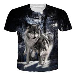 Herren Wolf Kurzarm Shirt 3D T-Shirt mit Animal Print Muster Kurzarm Rundhals Casual Kurzarm Printed T-Shirt (F-Wolf-14,4XL) von hiegi