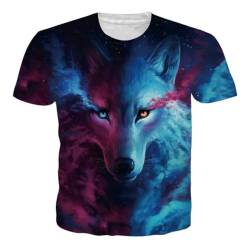 Herren Wolf Kurzarm Shirt 3D T-Shirt mit Animal Print Muster Kurzarm Rundhals Casual Kurzarm Printed T-Shirt (F-Wolf-9,3XL) von hiegi