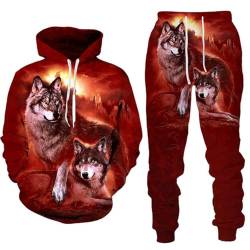 hiegi 3D gedruckte Wolf Muster Hoodie Set, lässige Männer Hoodie, Sport Set, Paar Sport Shirt, Jogging Anzug (F-Wolf-9,S) von hiegi