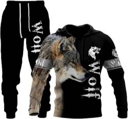 hiegi 3D wolf Herren Jogging Anzug Trainingsanzug Sportanzug Fitness Sporthose Hoodie Hose Trainingsanzug mit Kapuze (F-wolf 3,L) von hiegi