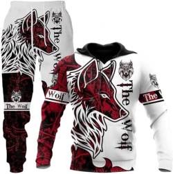 hiegi 3D wolf Herren Jogging Anzug Trainingsanzug Sportanzug Fitness Sporthose Hoodie Hose Trainingsanzug mit Kapuze (F-wolf 5,2XL) von hiegi