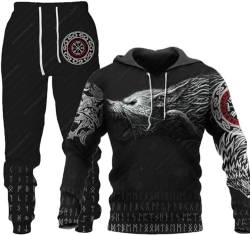 hiegi 3D wolf Herren Jogging Anzug Trainingsanzug Sportanzug Fitness Sporthose Hoodie Hose Trainingsanzug mit Kapuze (F-wolf 6,L) von hiegi