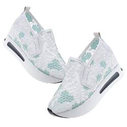 higyee Damen Netz-Schlüpfschuhe, bestickte Plateau-Sneaker, Schuhe zum Anziehen aus atmungsaktivem Netzstoff, lässige Schuhe aus Netzstoff, Frühling, grün, 38 EU von higyee