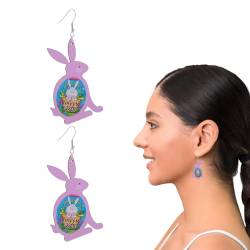 higyee Kaninchen Ohrringe,Osterperlen Ohrringe - Bunte tropfenförmige ausgehöhlte Hasenohrringe - Bunte Feiertags-Ostern-Blumen-Ohrhänger aus Holz, Osterkaninchen, Hasen-Tropfen von higyee