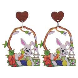 higyee Kaninchen Ohrringe,perlen Ohrringe - Bunte tropfenförmige ausgehöhlte Hasenohrringe - Bunte tropfenförmige, ausgehöhlte Hasen-Ohrringe aus Holz, hasen-Ohrringe, lustige -Accessoires von higyee