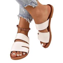 higyee Slide Damen-Sandalen Dressy | Flache Sommersandalen für Damen, offener Zehenbereich, Freizeit, für bequeme Sommersandalen, Strand, Einkaufen von Bath, weiß, 35 EU von higyee