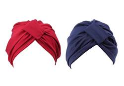 2pcs Frauen muslimische Kopftuch Indische Turban-Hüte Turbanmütze Kopfbedeckung Schlafmütze für Haarverlust, Chemo, Krebs Cap Chemotherapie,Onesize (Rot+Blau) von hikong