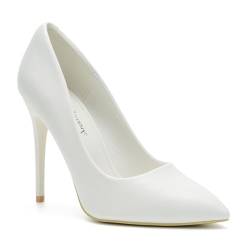 hingswink Damen Klassische Einfache Geschlossene Spitze Spitze Hohe Stiletto Heels 10,2 cm Kleid Pumps Schuhe für Arbeit Büro Hochzeit Brautparty, Polyurethan Weiß, 36 EU von hingswink