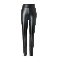 hitueu Damen Kunstleder Leggings High Waist Leggings Hose Strumpfhosen Treggins Leggins Kunstleder Leggings Leder Look Hüfthoch, Schwarz, S von hitueu