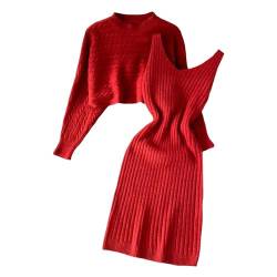 hjinlinw Rippenstrick Kleid Damen,Bodycon 2 Teiliges Sweater Strickkleid Minikleid,Strickkleid Zweiteiliger Anzug Pullover,Winterkleid Elegant Hohe Elastizität,Strickkleid Damen Herbst Lang von hjinlinw