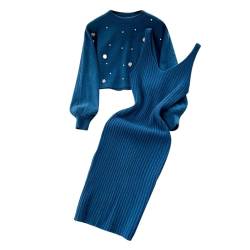 hjinlinw Rippenstrick Kleid Damen,Strickkleid Zweiteiliger Anzug Pullover,Bodycon 2 Teiliges Sweater Strickkleid Minikleid,Winterkleid Elegant Hohe Elastizität,Strickkleid Damen Herbst Lang von hjinlinw