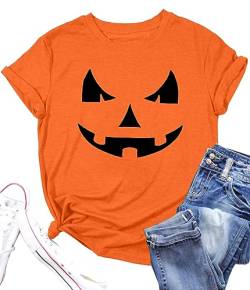 Damen Halloween KüRbisgesicht T-Shirt Frauen KüRbis Shirt Herbst Karneval Shirts von hohololo