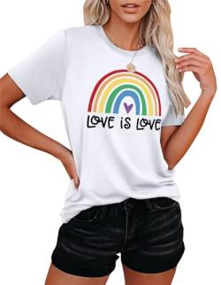 Damen Pride Shirts LGBT Tshirt Regenbogenherz Grafik T-Shirt Gay Pride Tee Kurzarm Tops von hohololo