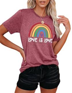 Damen Pride Shirts LGBT Tshirt Regenbogenherz Grafik T-Shirt Gay Pride Tee Kurzarm Tops von hohololo