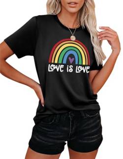 Damen Pride Shirts LGBT Tshirt Regenbogenherz Grafik T-Shirt Gay Pride Tee Kurzarm Tops von hohololo