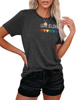 Damen Pride Shirts LGBT Tshirt Regenbogenherz Grafik T-Shirt Gay Pride Tee Kurzarm Tops von hohololo