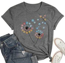 Damen Pusteblume T-Shirt Frauen Tshirt mit Dandelion-Motiv Sommer Kurzarm Shirt für Frau von hohololo