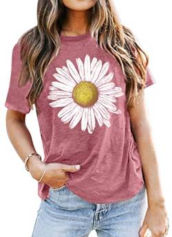 Damen Sonnenblume T-Shirt Frauen Tshirt mit Sonnenblumen-Motiv Sommer Kurzarm Shirt für Frau...… von hohololo