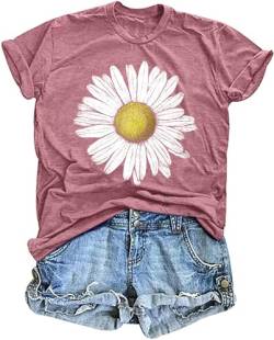 Damen Sonnenblume T-Shirt Frauen Tshirt mit Sonnenblumen-Motiv Sommer Kurzarm Shirt für Frau... von hohololo