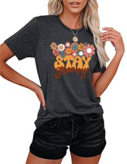 Damen T-Shirt Mit Blumendesign Hippie 60er 70er Jahre T-Shirt Sommer T-Shirt Tops Stay Groovy Shirt von hohololo