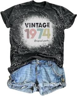 Geburtstag T-Shirts für Damen zum 50 Geburtstag Vintage 1974 Shirt mit Grafik Lässige Geburtstagsgeschenke Blusentops... von hohololo