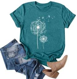 Löwenzahn Shirt Frauen Inspirierende Grafik Tee Spread Kindness T-Shirt Damen Lustige Niedliche Blumen Tops, Cyan2, X-Groß von hohololo