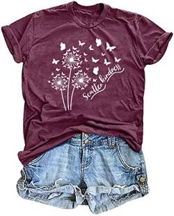 Löwenzahn Shirt Frauen Inspirierende Grafik Tee Spread Kindness T-Shirt Damen Lustige Niedliche Blumen Tops, Violett, Groß von hohololo
