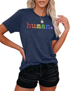 Pride T-Shirts für Damen LGBT Human Letter Print Shirts LGBTQ Gleichheit Tshirt Regenbogen Grafik Kurzarm… von hohololo