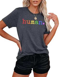 Pride T-Shirts für Damen LGBT Human Letter Print Shirts LGBTQ Gleichheit Tshirt Regenbogen Grafik Kurzarm… von hohololo