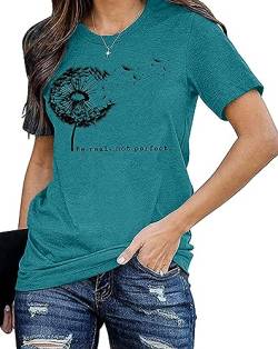 Pusteblume Shirt für Damen Blume Muster T-Shirt 'be real, not Perfect' Casual Shirts von hohololo