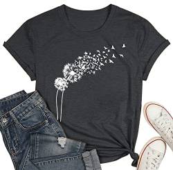 Pusteblume Shirts für Damen T-Shirt Mit Dandelion-Motiv Frauen Sommer Blume Muster Freizeit Kurzarm von hohololo