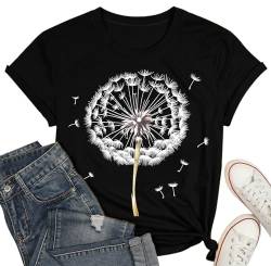 Pusteblume Shirts für Damen T-Shirt Mit Dandelion-Motiv Frauen Sommer Blume Muster Freizeit Kurzarm von hohololo