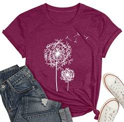 Pusteblume Shirts für Damen T-Shirt Mit Dandelion-Motiv Frauen Sommer Blume Muster Freizeit Kurzarm von hohololo