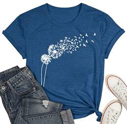 Pusteblume Shirts für Damen T-Shirt Mit Dandelion-Motiv Frauen Sommer Blume Muster Freizeit Kurzarm von hohololo