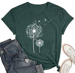 Pusteblume Shirts für Damen T-Shirt Mit Dandelion-Motiv Frauen Sommer Blume Muster Freizeit Kurzarm von hohololo