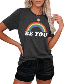 Regenbogen Shirts Damen Pride Tshirt Regenbogen Grafik T-Shirts Be You Tshirt LGBT Oberteildamen Lässig Queer Kurzarm von hohololo