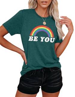 Regenbogen Shirts Damen Pride Tshirt Regenbogen Grafik T-Shirts Be You Tshirt LGBT Oberteildamen Lässig Queer Kurzarm von hohololo