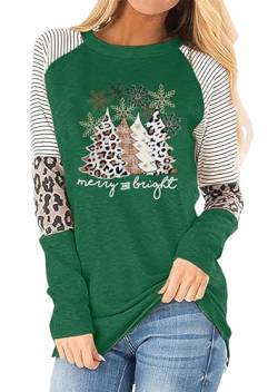 Weihnachten Langarmshirt Damen Weihnachts-Leopardenmuster Langarm Festliches Grafik-T-Shirt Oberteile von hohololo
