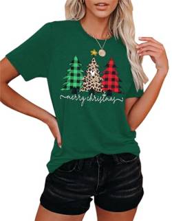Weihnachts-Shirts Für Frauen Frohe Weihnachten Leopardenbaum Grafik-T-Shirts Kurzarm Xmas T-Shirts Feiertagsoberteile von hohololo