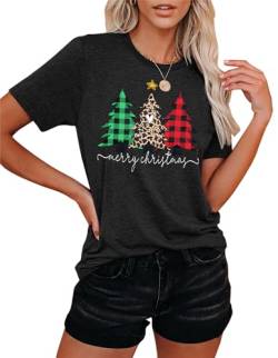 Weihnachts-Shirts Für Frauen Frohe Weihnachten Leopardenbaum Grafik-T-Shirts Kurzarm Xmas T-Shirts Feiertagsoberteile von hohololo